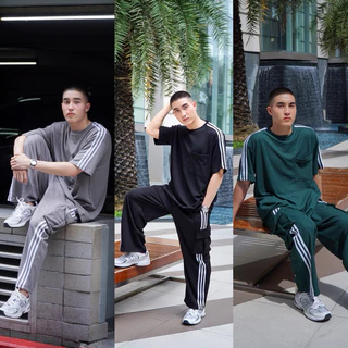 AMTAR ชุดเซ็ตเสื้อ กางเกงขายาวคาร์โก้ OVER SIZE แต่ง 3 แถบ มีกระเป๋าข้าง - Clothing, ผู้ชาย