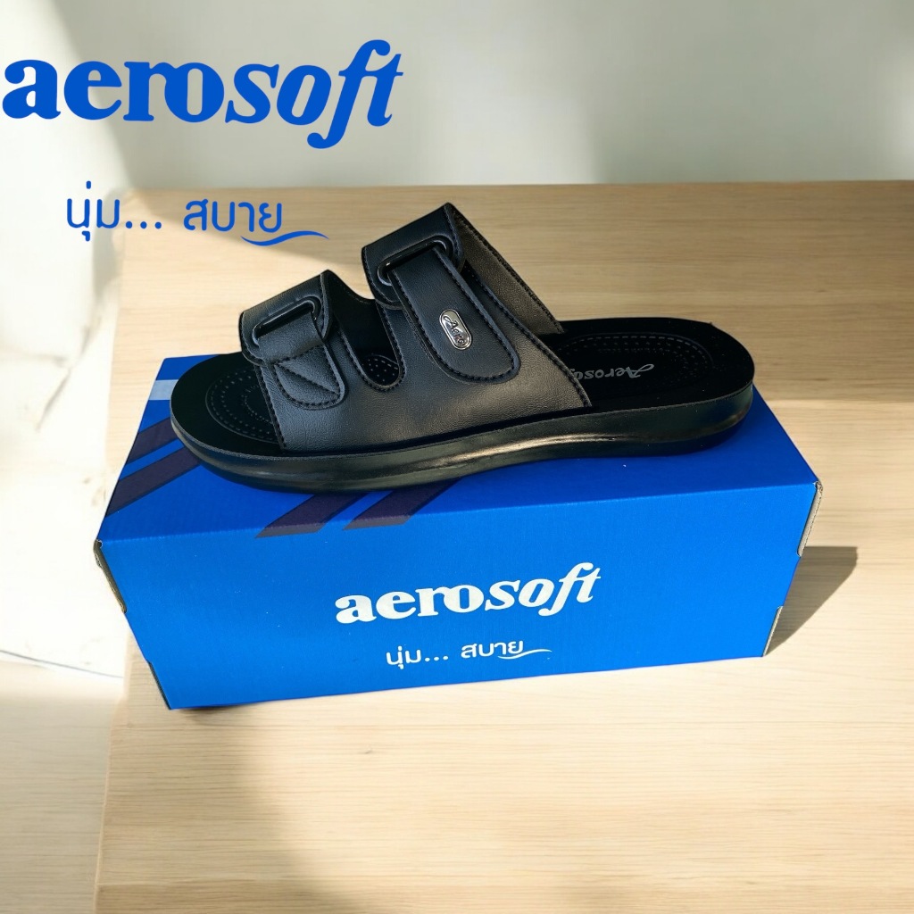 aerosoftนุม...สบาย*รองเท้าแตะสวมPU*แอโรซอลรุ่นMA4142สีดำSIZE39-43