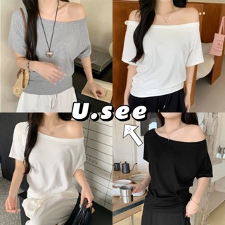 เสื้อยืดเเขนสั้น เสื้อยืดเปิดไหล่ สีพื้น ผ้านิ่ม เข้ากับทุกส…