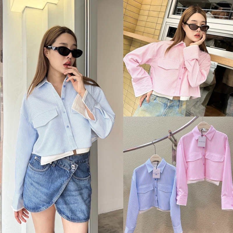"ZR cropped shirt" เสื้อเชิ้ตทรงครอปแขนยาวสุดชิค ดีเทลแต่งกระเป๋าหน้า 2ข้างเก๋ๆ ผ้าcotton เนื้อดี