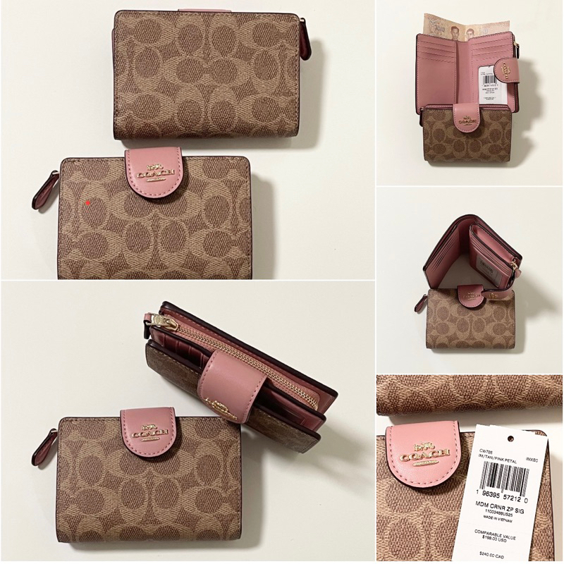 กระเป๋าสตางค์ กระดุม MEDIUM CORNER ZIP WALLET IN SIGNATURE CANVAS CW786 CR944 CR934