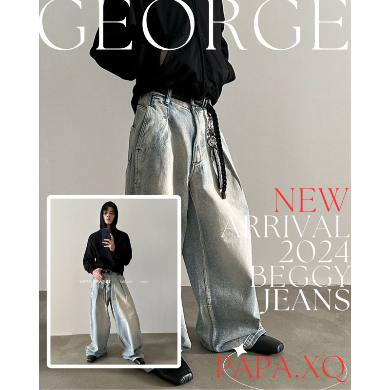 PAPA.XQ GEORGE JEANS (NEW! กางเกงยีนส์ทรงขากระบอกใหญ่ Premium Men beggy jeans )