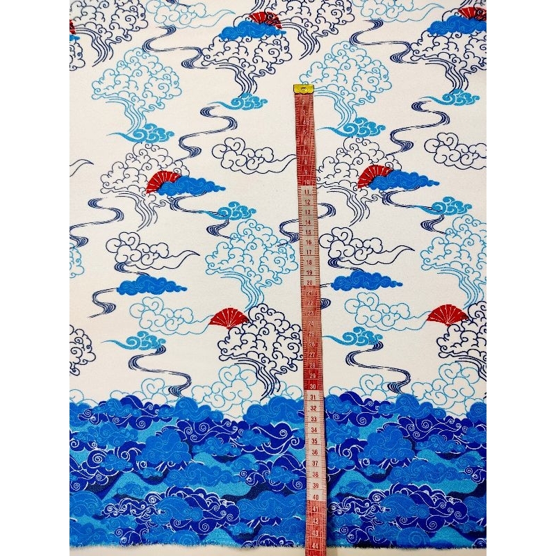 ผ้าโฟร์เวย์ Osaka ผิวสัมผัสคล้ายเม็ดทราย เนื้อนิ่มมาก ใส่สบาย มีเชิง 2 ฝั่ง ลายเชิงเมฆา หน้ากว้าง 150 cm  #ผ้าหลา - รูปที่ 2