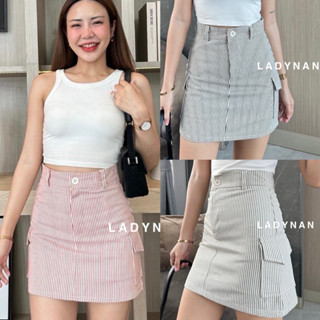 กระโปรงกางเกงทรงคาร์โก้ (ลายริ้ว) ทรงเอ ทรงสวย เข้ารูป