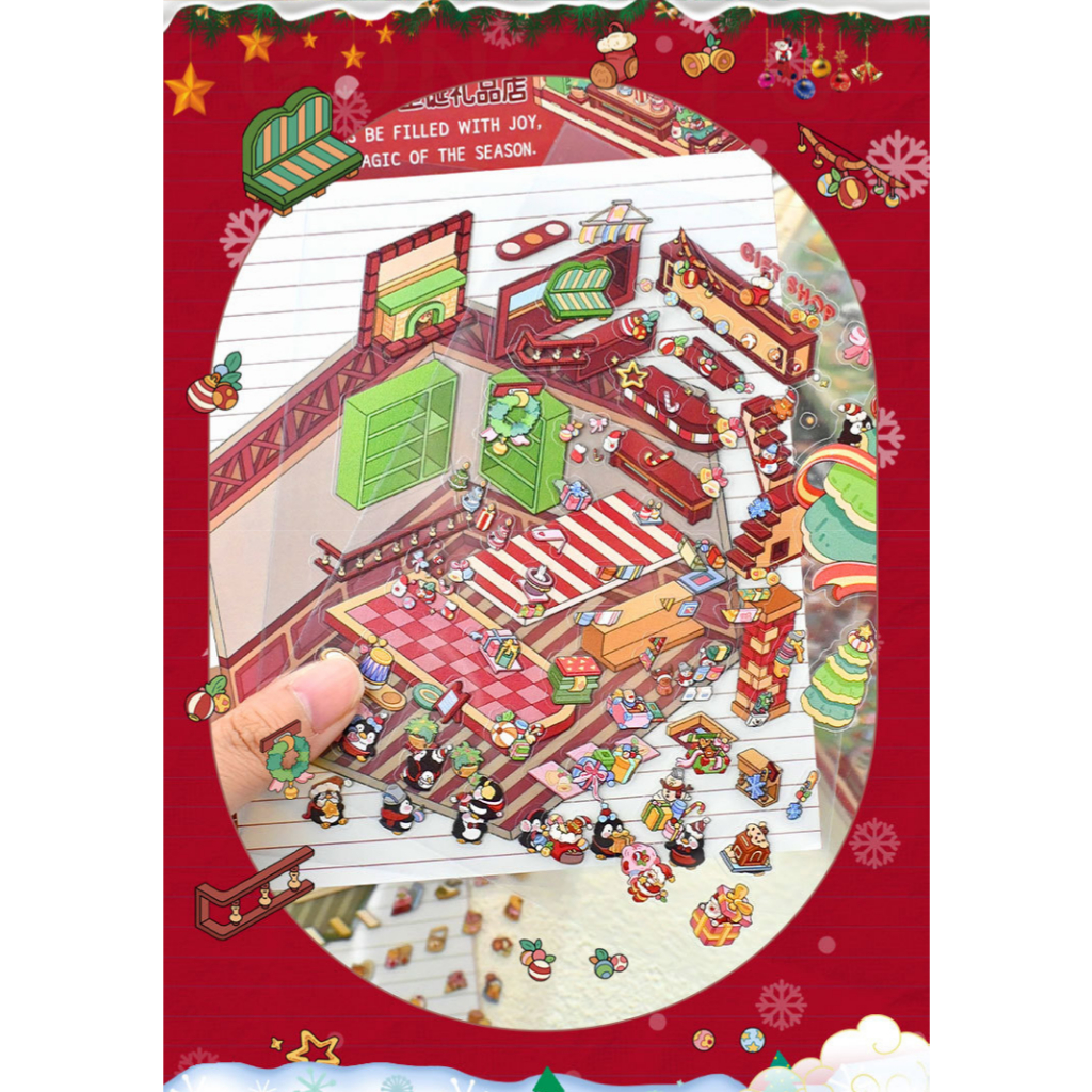[พร้อมส่ง] 🎁 สติกเกอร์ DIY คริสต์มาส บ้านจิ๋ว sticker แต่งมือถือ iPad สมุดโน้ต ของเล่น Christmas