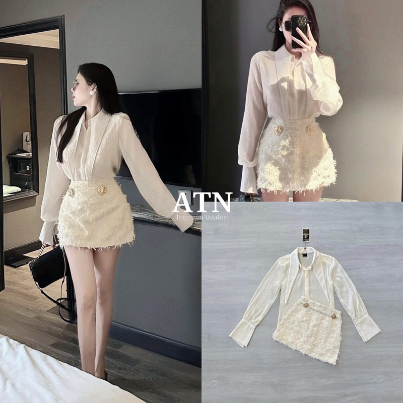 M11 งานป้าย Atn Set ชุดเซ็ทเสื้อตัวบาง + กระโปรงสั้นซับในกางเกง สำหรับผู้หญิง เสื้อผ้าแฟชั่นผู้หญิง ไซส์ Xs-L