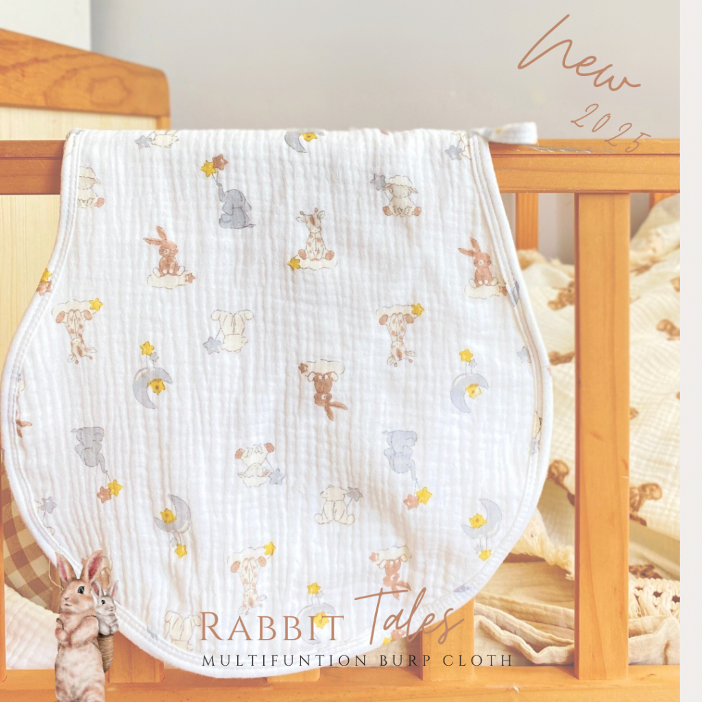 Cali ผ้าพาดบ่า อเนกประสงค์ ผ้ามัสลินทอ 3 ชั้น ผลิตจากเส้นใยธรรมชาติ🌿100%*Rabbit tale🐇*ป้าย Cali Baby