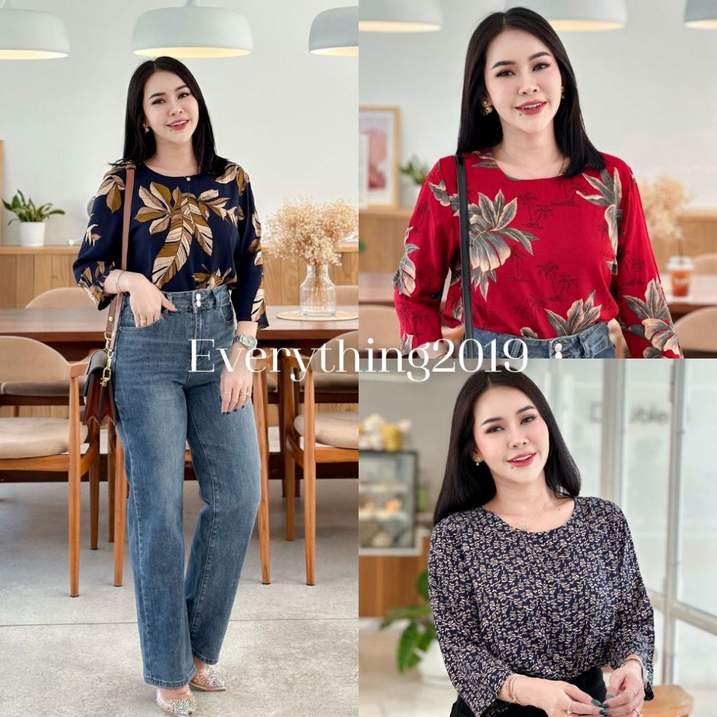 Everything2019 เสื้อทำงานผู้หญิงคอกลม แขนปล่อย ลายสวย สีชัด ไม่ซ้ำใคร มี 2 ไซส์ M และ XL พร้อมส่ง (2073)