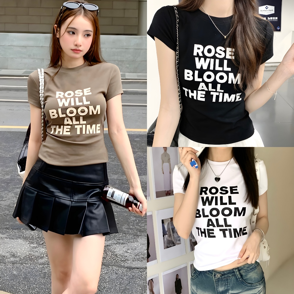 เสื้อครอปหญิง เสื้อยืดคอกลม สไตล์วินเทจ ผ้าคอตตอน100% เเบบลำลอง สาวฮอตต้องมี #020275