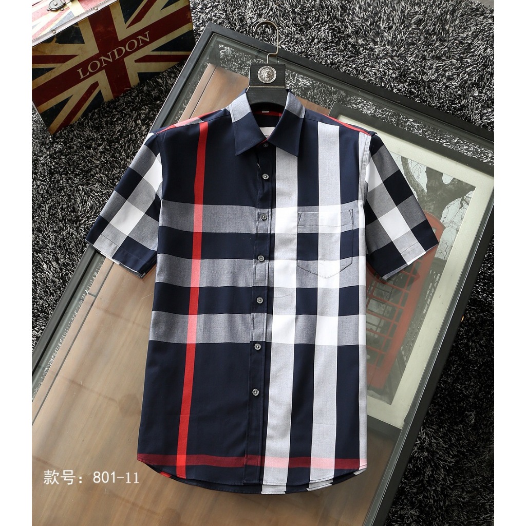 【BBR】1:1 เสื้อเชิ้ตแขนสั้นผู้ชายลายสก็อตผ้าcotton100% เสื้อผู้ชายแขนสั้น รหัส801-11