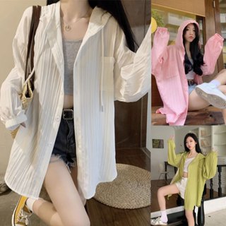Dahong 💖W253  เสื้อแจ็กเก็ตกันแดด มีฮู้ด  ผ้าบางซีทรู ใส่สบา…