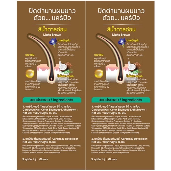 (กล่องx12) Carebeau hair color shampoo แคร์บิว แฮร์ คัลเลอร์ แชมพู ปิดผมขาว  ผมหงอก มีให้เลือก 4 สี รูปที่ 6