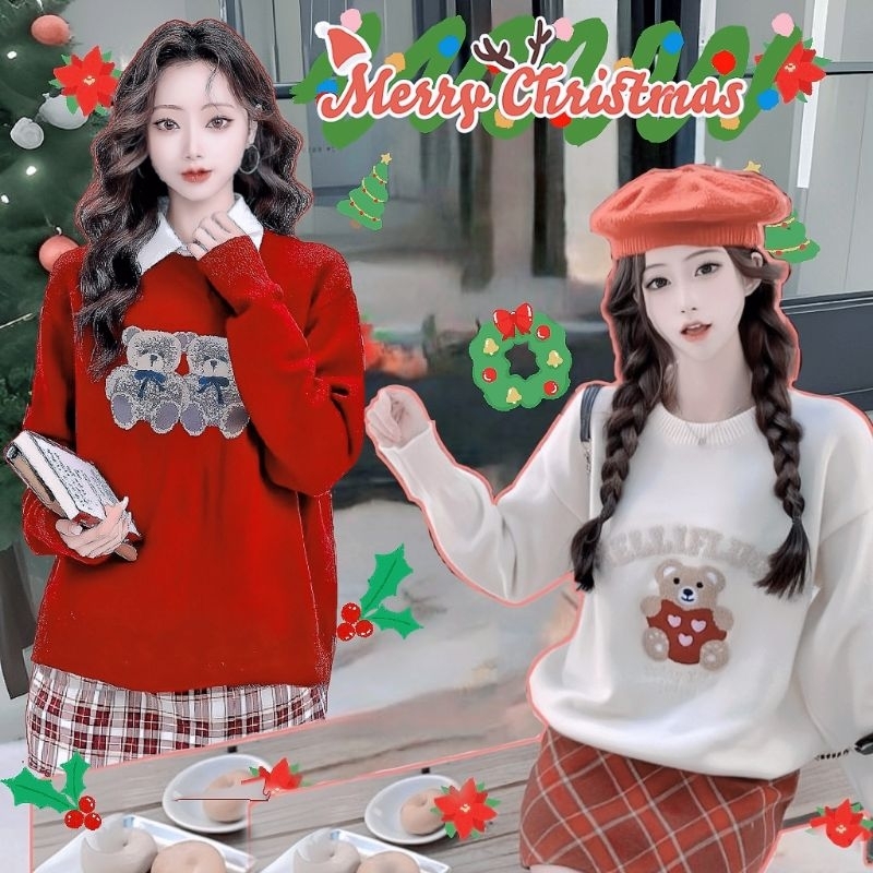 เซ็ตหมีสุดcute 139(2ชิ้น) พร้อมส่ง งานเซ็ตแขนยาวหมี+กระโปรงลายสก็อต