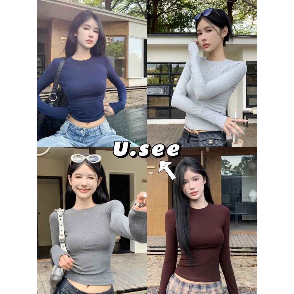 เสื้อยืดเเขนยาว เสื้อยืดผู้หญิง เเบบลำลอง คอกลม เข้ากับทุกสไตล์#2277