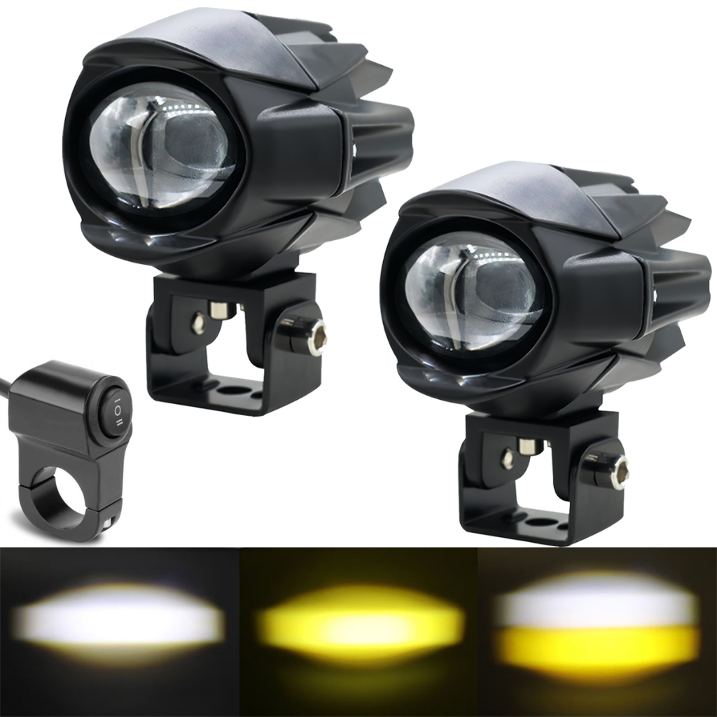 ไฟขับรถขนาดเล็ก ไฟเสริม กันน้ำ ไฟสปอตไลท์ LED สองสีสำหรับมอเตอร์ไซค์ สกู๊ตเตอร์ จักรยานไฟฟ้า