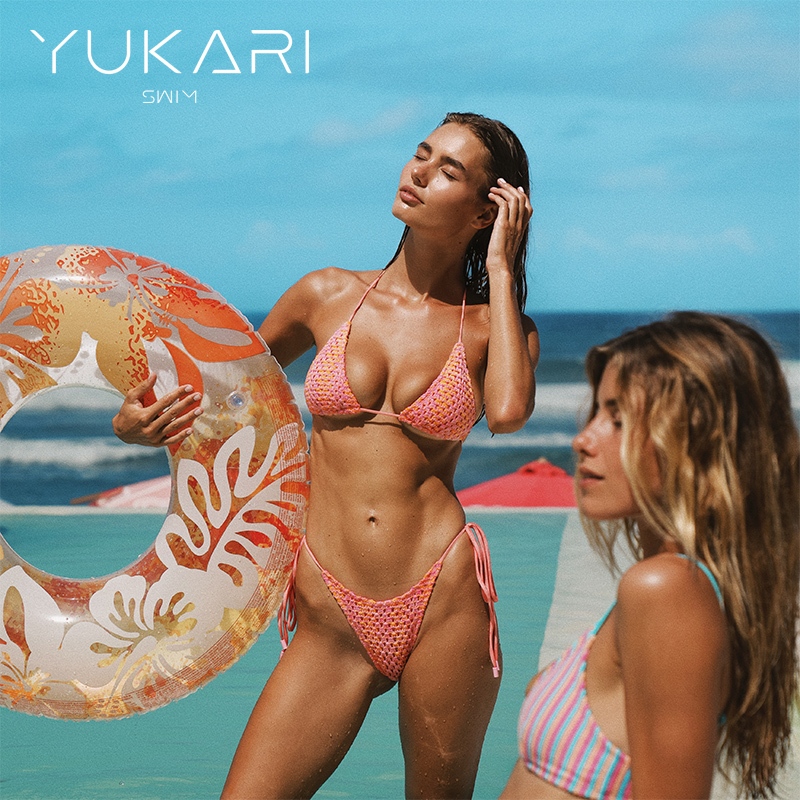 YUKARI SWIM ชุดว่ายน้ำสำหรับผู้หญิง Newstyle สำหรับ 2024 บิกินี่สามจุด ทอสีชมพู ชุดว่ายน้ำ ริมทะเล