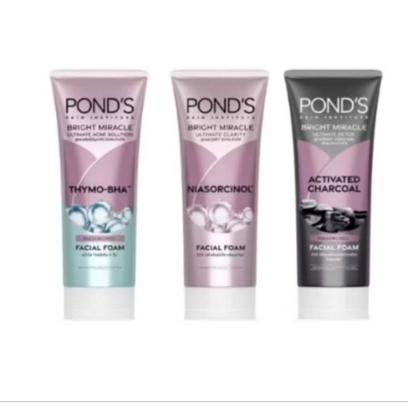 ***พร้อมส่ง***Pond’s Bright Miracle Foam พอนด์ส มิราเคิล เฟเชียล โฟม โฟมล้างหน้า ไนอาซอร์ซินอล 90 กรัม1หลอด
