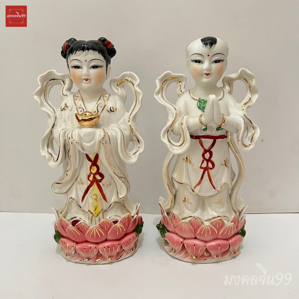 กิมท้ง เง็กนึ่ง เด็กคู่ บริวารเจ้าแม่กวนอิม ศิษย์เจ้าแม่กวนอิม พระโพธิสัตว์ กระเบื้อง สูง 8 / 10 / 11 / 14 นิ้ว