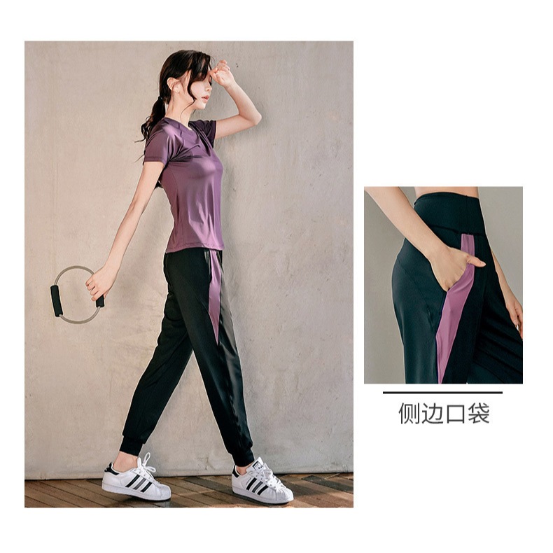 *ชุด 2 ชิ้น* (YOGA-6000) ชุดออกกำลังกายผู้หญิง เสื้อแขนสั้น+กางเกงวอร์มขายาว ผ้านิ่มลื่นระบายอากาศดีใส่สบาย - รูปที่ 7