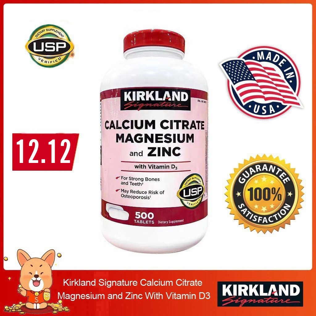 (Exp.06/2026) Kirkland Signature Calcium Citrate Magnesium and Zinc With Vitamin D3 500 เม็ด