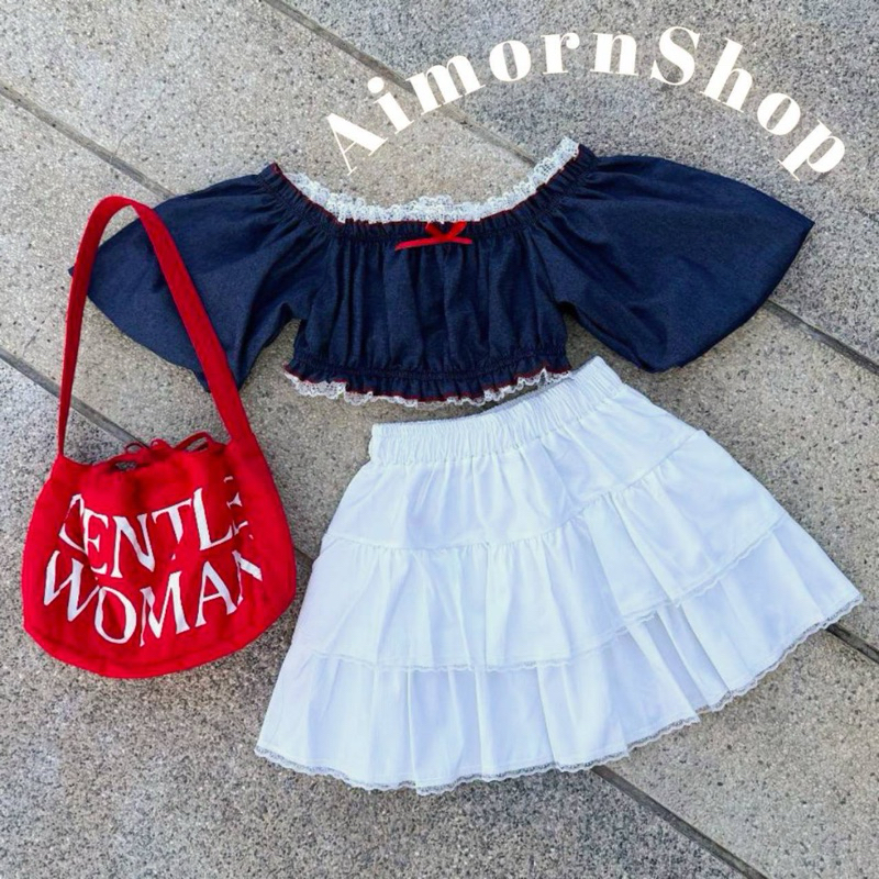 aimorn_shop เสื้อครอป แต่งโบว์ แต่งลูกไม้สวยแซ่บสุดๆ สม็อคช่วงอก เนื้อผ้าดีใส่สบาย