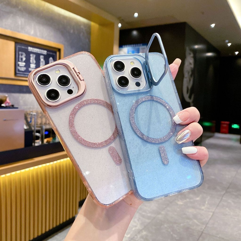 เคสเพชรประกายวิบวับพร้อมขาตั้ง Magnetic Case For iPhone 17 16 15 14 13 12 11 Promax Pro Plus เคสไอโฟน