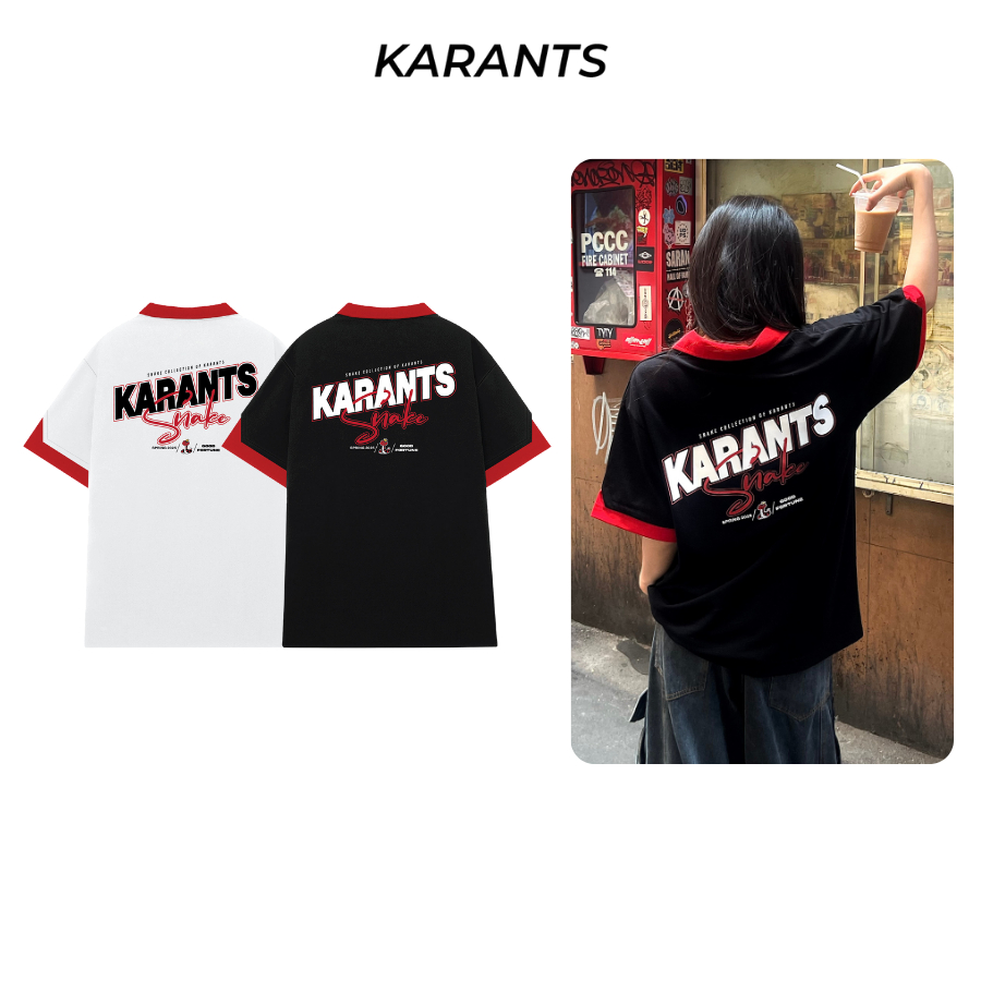 [คอลเลกชันงู Karants 2025] - Karants แบรนด์ระดับนานาชาติ เสื้อโปโล Snake คอวี ทรง Oversize - KR181