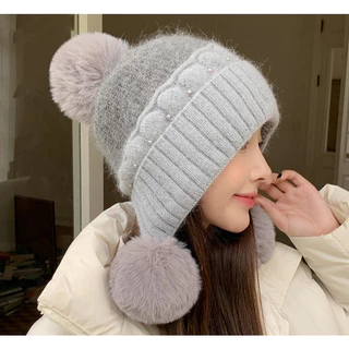 💛💛💛New พร้อมส่ง!!!💛💛💛หมวกกันหนาวไหมพรมประดับมุก มีปอมๆๆ สำหรับผู้หญิงฤดูหนาว หวานน่ารัก รุ่นใหม่ล่สุด *ร้านร่วมส่งด่วน*