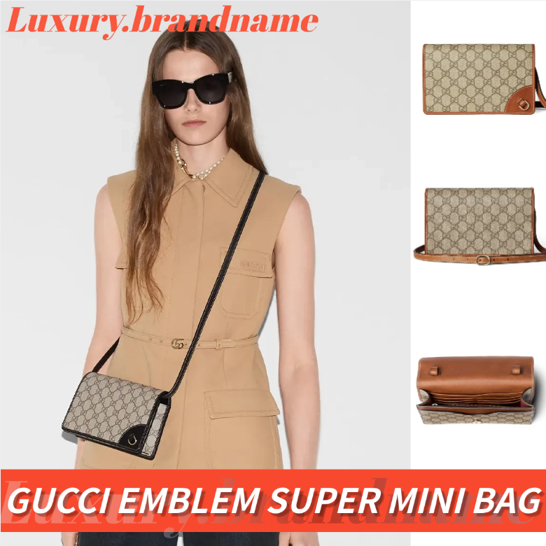 กุชชี่ ✨GUCCI GG Emblem series super mini shoulder bag ✨กระเป๋าใส่มือถือ/unisex