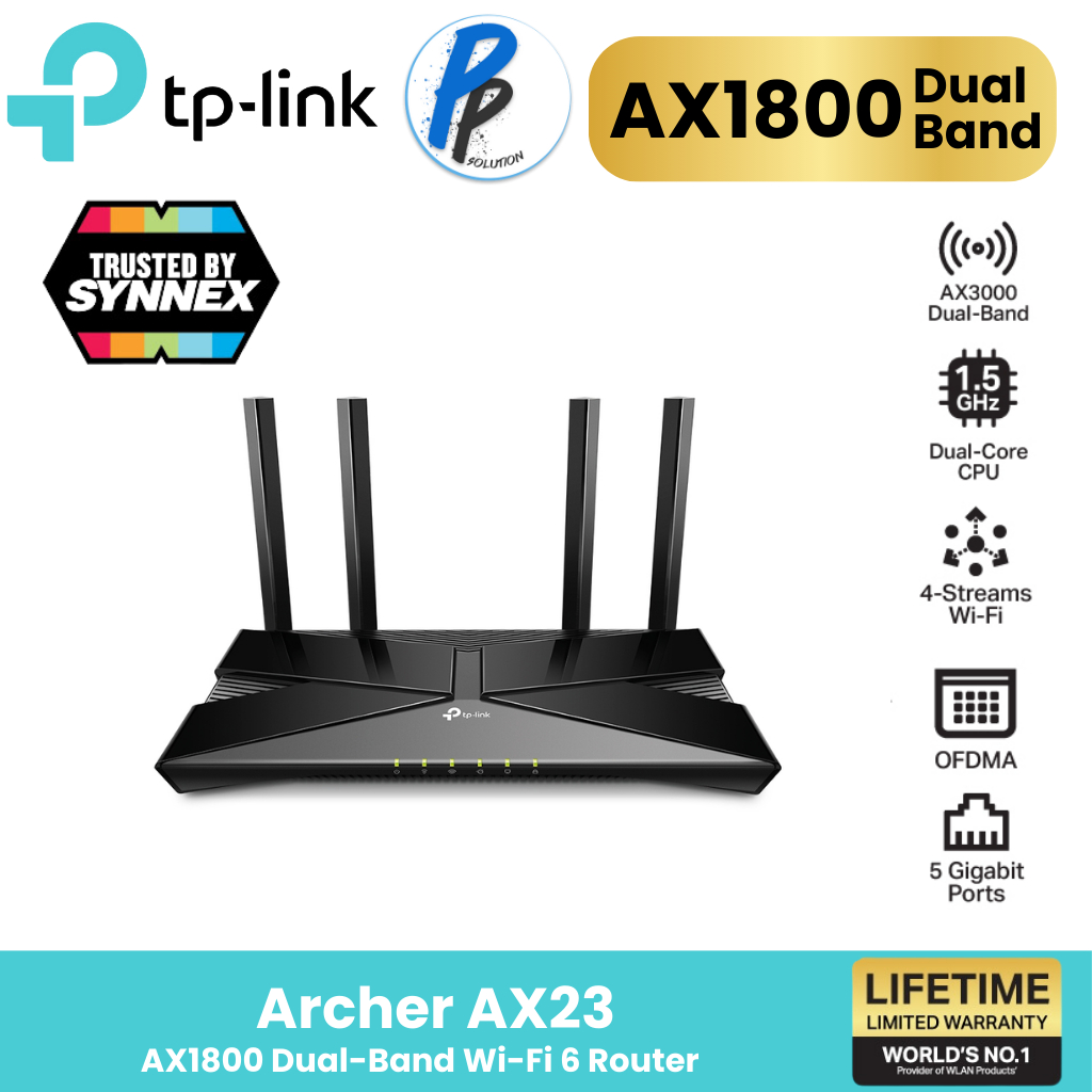 TP-Link Archer AX23 AX1800 Dual-Band เราเตอร์ Wi-Fi 6 (ไม่รองรับการใส่ซิม) สนุกกับเกมส์ออนไลน์ที่ลื่นไหล การสตรีมมิ่ง