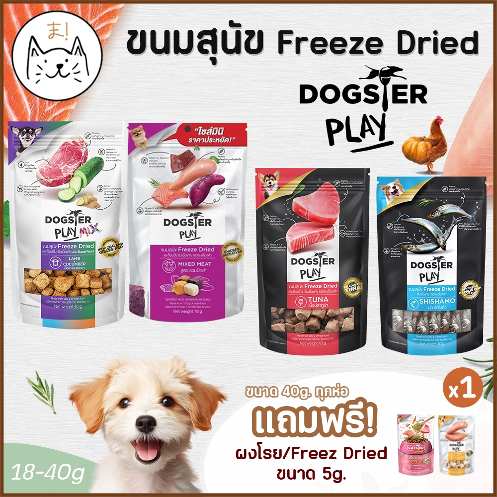 KUMAま DOGSTER PLAY & MIX ขนมสุนัข (Freeze Dried) วัตถุดิบ Premium ชิ้นเนื้อแท้ ฟรีซดราย (18-40 กรัม)