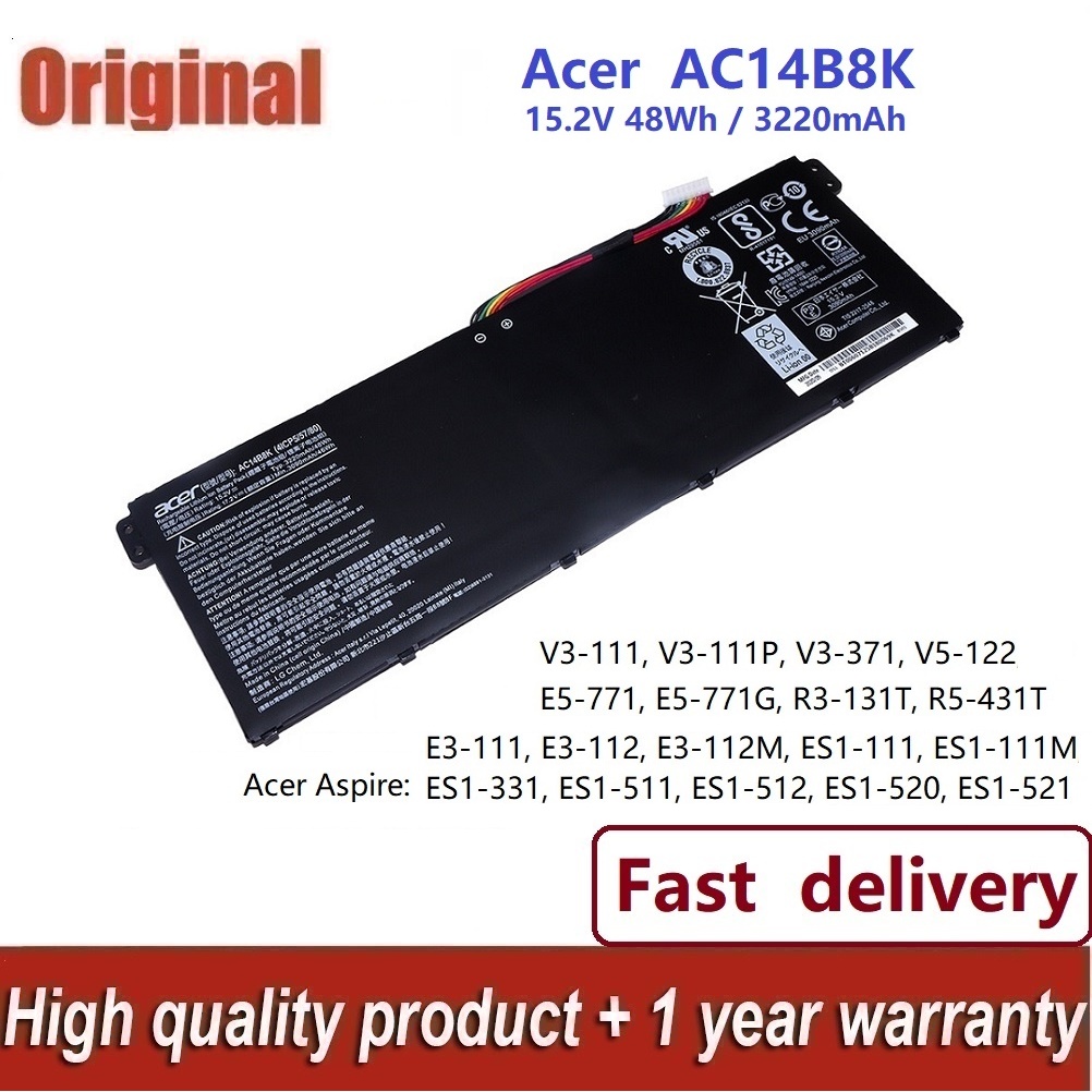 ✨Acer battery แบตเตอรี่แล็ปท็อป AC14B8K เข้ากันได้ AC14B3K AC14B7K AN515-51 52 53 A515-51 SF314-51 S