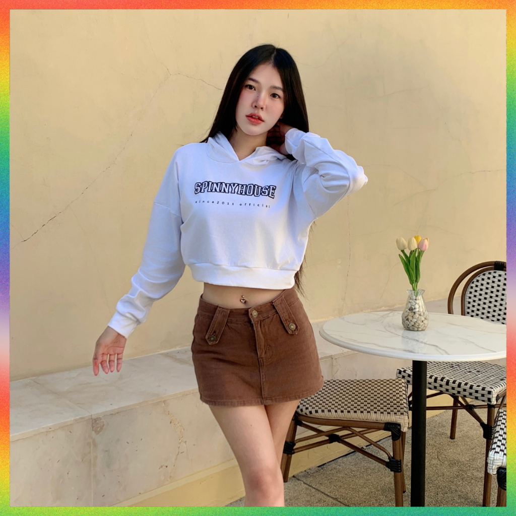 🌈MesubShop🌈เสื้อแขนยาว แต่งฮู้ด สกรีนโลโก้เต็ม 💖 เสื้อครอปฮู้ด ใส่กันแดดกันลมกันหนาว ใส่สวย รุ่น ฮู้ดSPINNY2011