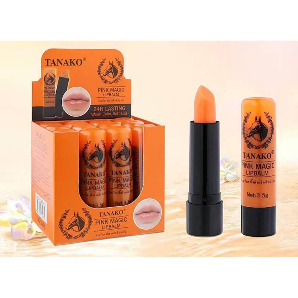 ยกกล่อง 12ชิ้นNO.0848 Tanako pink magic lipbalm ทานาโกะ พิ้งค์ เมจิก ลิปบาล์มม้ากล่องส้ม