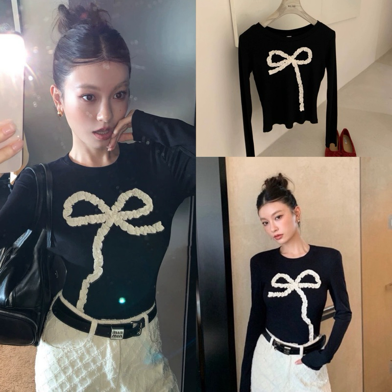 เสื้อคอกลมแขนยาวแต่งลายโบว์รุ่น 2788 TAG WG.WE