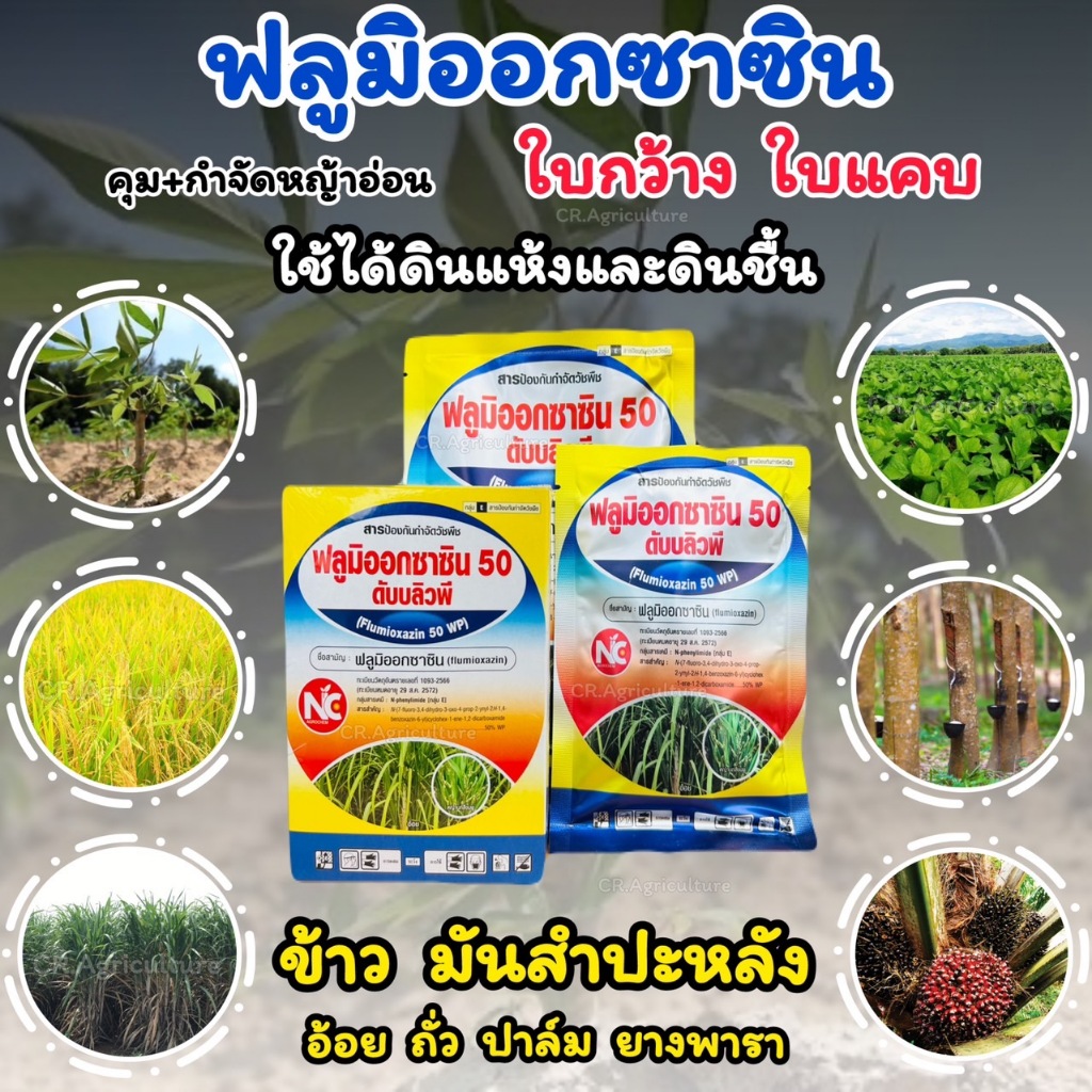 ฟลูมิออกซาซิน 50 % WP (สารตัวเดียวกับ ซูมิโซยา ) คุมหญ้า นาน2-3เดือน ยาคุมหญ้า คุมแห้งในมันสำปะหลัง,อ้อย,ข้าว ตราNC