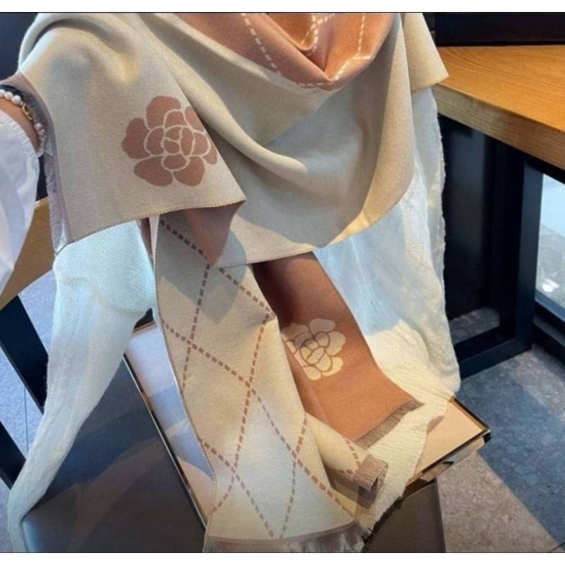 ส่งจาก🇹🇭ไทย ผ้าพันคอ ผ้าคลุมไหล่ ดอกคามิเลีย - รูปที่ 6