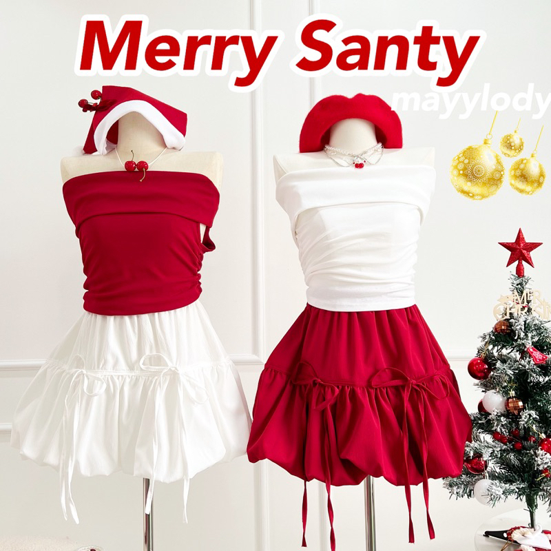 mayylody Merry Santy เสื้อครอป เสื้อปาดไหล่ ผ้ายืดยูนิ เรียบหรูดูแพงมากก + เเมทซ์กับ กระโปรง น่ารักสุดๆ