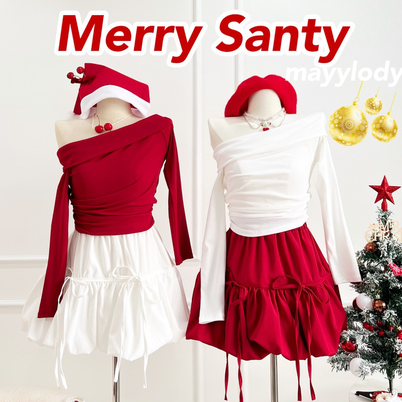 mayylody Merry Santy เสื้อครอป เสื้อปาดไหล่ แขนยาว ดีเทลปาดเฉียง ผ้ายืดยูนิ สวยเรียบหรูดูแพงมากกก +เเมทซ์กับ กระโปรง
