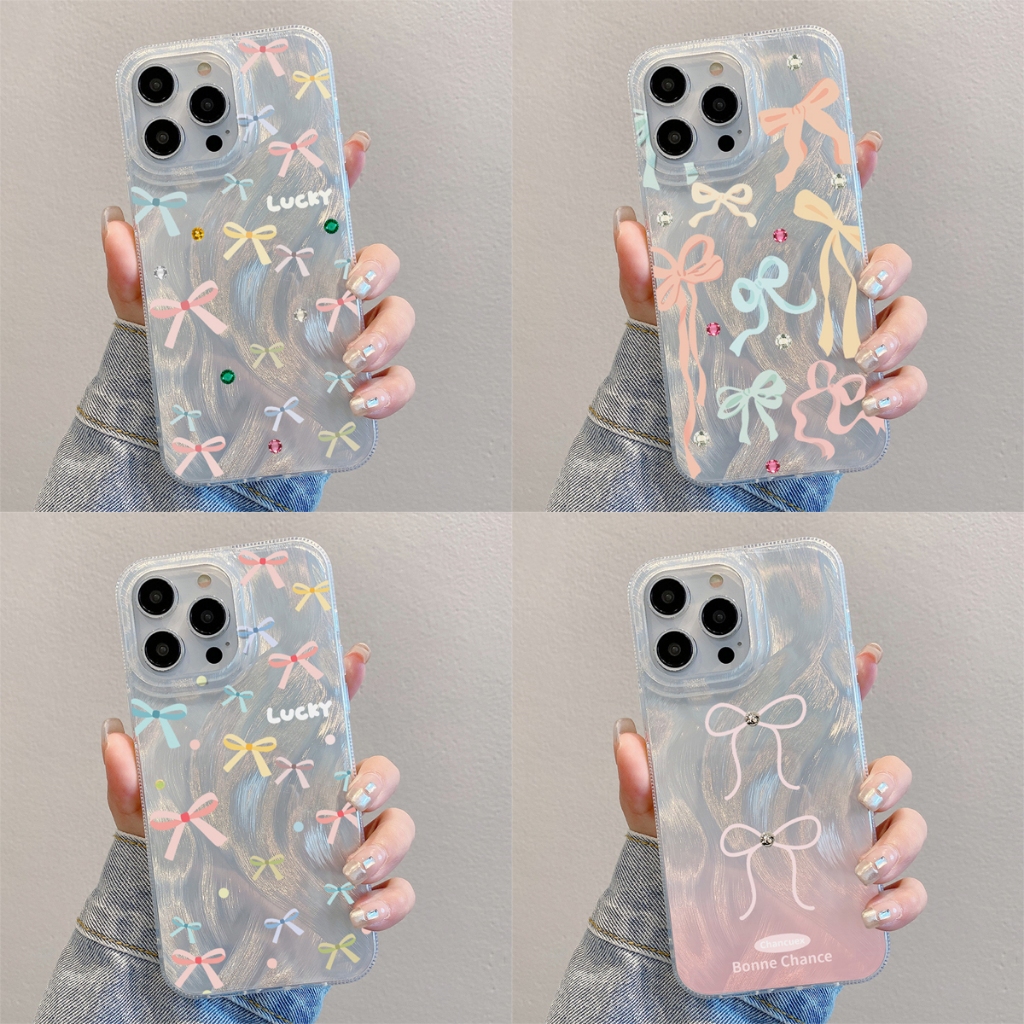 เคสไอโฟน เคส for iphone 11 13 14 12 15 Pro Max 15 14 Plus โบว์สีสันสดใส เงิน ขนนก โฮโลแกรม เลเซอร์ เคสโทรศัพท์ กันกระแทก