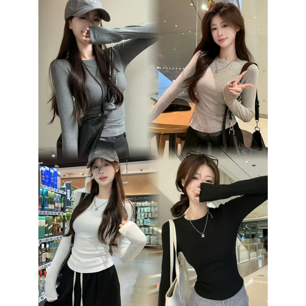 Beryl เสื้อยืดเเขนยาวผญ เสื้อครอปท็อปแขนยาว ผ้าเนื้อนุ่ม ใส่สบาย กระชับสัดส่วน สไตล์เกาหลีเรียบง่าย