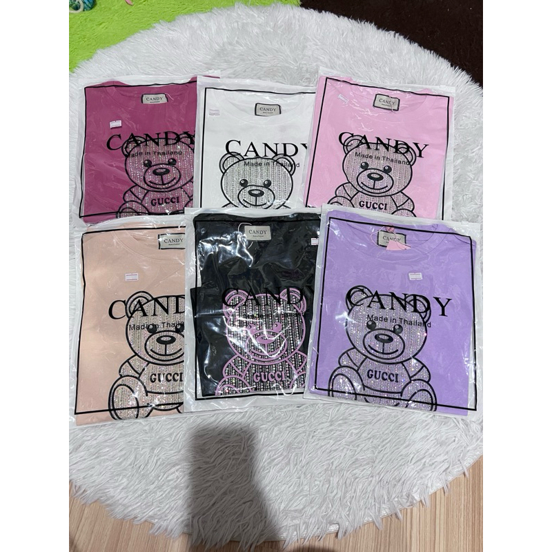 เสื้อยืดงานป้ายCandyมือ1ลายหมีรีดเพชร