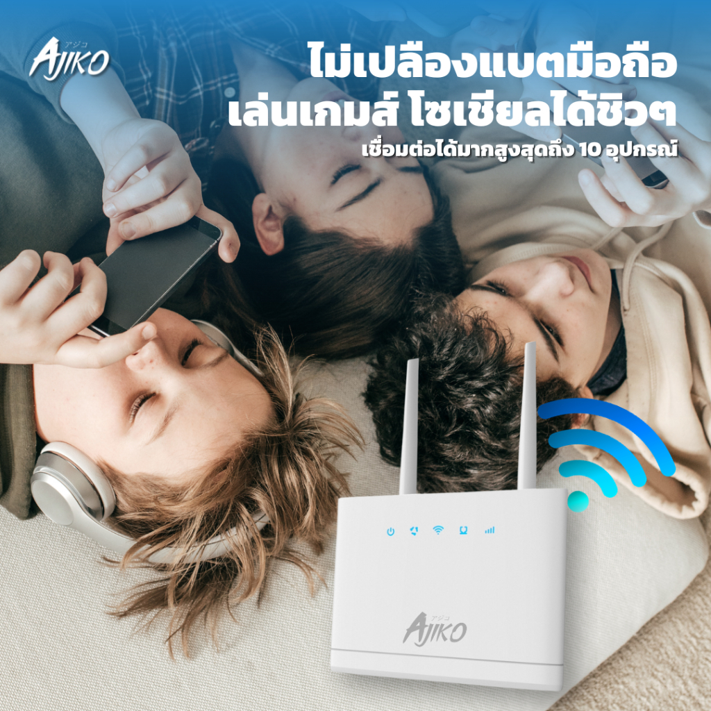 AJIKO RT1 เราเตอร์ใส่ซิม 4G 5G ตัวปล่อยสัญญาณWiFi 150Mbps รองรับซิมทุกเครือข่าย ซิมเทพ เสียบใช้เลย