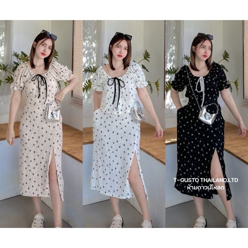 ( 12.12.โปรโมชั่นปีใหม่ )H9 ชุดเซตสาวไซส์มินิ-ลายโบเล็ก 2ชิ้น เสื้อ+กระโปรงขายาวผ้าท๊อฟฟี่ รุ่นใหม่ผ้าเนื้อดี เซตใหม่
