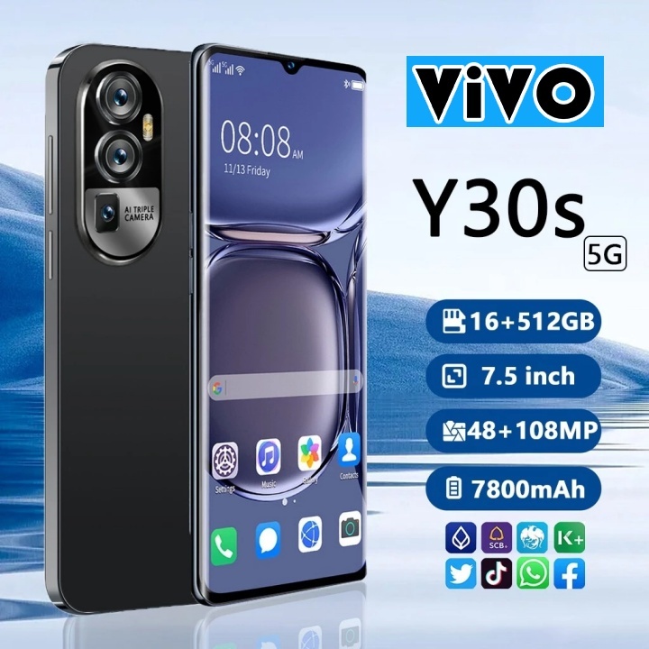 โทรศัพท์ Y30s แรม16GB รอม512GB รองรับการจดจําลายนิ้วมือ รองรับ2ซิม 7.5นิ้ว สมาร์ทโฟนจอใหญ่ android สมาร์ทโฟน