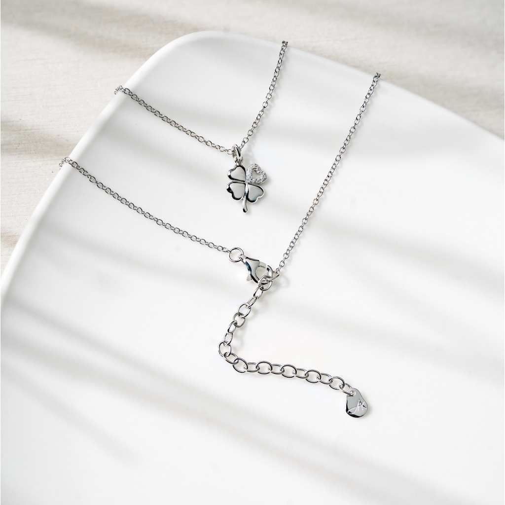 Ar-Kang Collection AKN995/AKN996 สร้อยคอเงินแท้ ห้อยจี้โคลเวอร์ประดับ CZ ชุบ Rhodium ชุบทอง Silver92