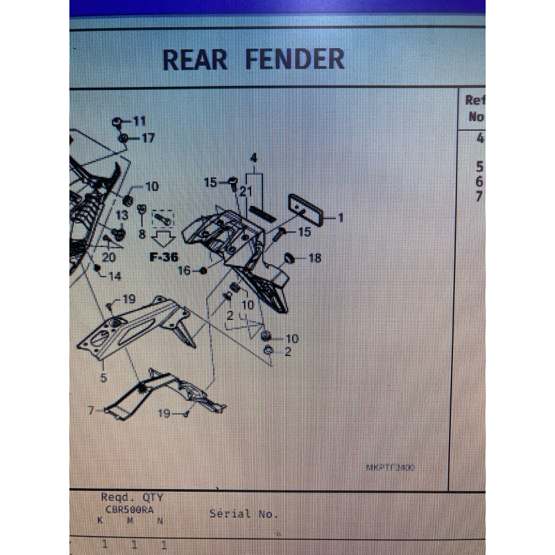 ชุดบังโคลนหลัง CBR500R ปี 2022-2024