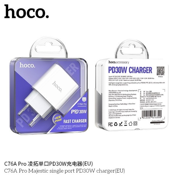 Hoco C76Pro Charger For Type-C /L หัวชาร์จเร็ว Type-C PD 30W หัวPD รองรับชาร์จเร็ว ของแท้100%