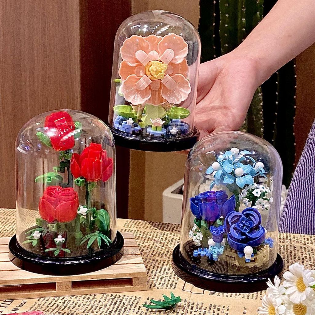 พร้อมส่ง🌷ตัวต่อดอกไม้ DIY🌻 บล็อกตัวต่อดอกไม้ ตัวต่อ ดอกไม้ DIY ดอกทานตะวัน พร้อมฝาครอบ ดอกลิลลี่สีขาว ดอกคาร์เนชั่น