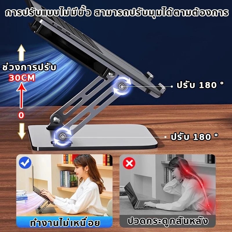 แท่นวางโน๊ตบุ๊ค พัดลมเทอร์โบในตัว แท็ปเล็ต แล็ปท็อป วัสดุเหล็กคาร์บอนรับน้ำหนักได้ ปรับระดับได้ - รูปที่ 2